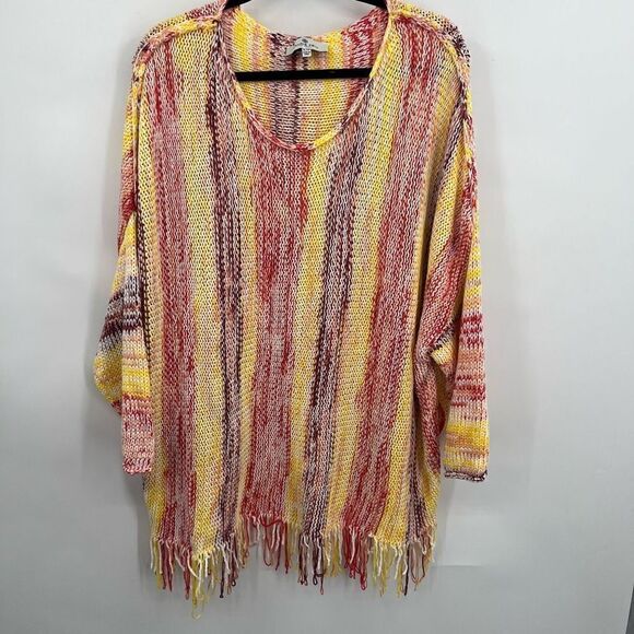 Laurie Felt Multicolor Braided Cable-Knit Fringe hem Boho Top Size XL - Picture 2 of 5